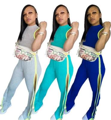 Tank top with split flared pleated trousers W828