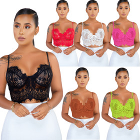 Beach Thin Sexy Perspective Spaghetti Strap Lace Top QZ5251