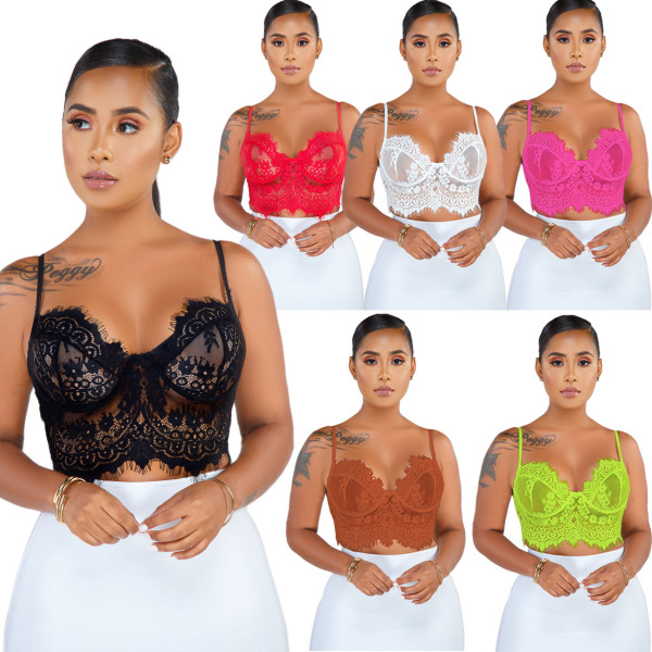 Beach Thin Sexy Perspective Spaghetti Strap Lace Top QZ5251