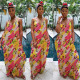 Newest Printing V Collar Leisure Condole Belt Maxi Dress MA6223