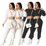 White/Black Women Autumn Winter Elastic Waist Pants Suits SDD9208