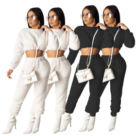 White/Black Women Autumn Winter Elastic Waist Pants Suits SDD9208