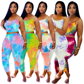 Fashion casual sling gradient color suit two-piece suit W8309