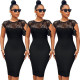 Sexy Black Slim Bodycon Lace Patchwork Midi Dress LA3078