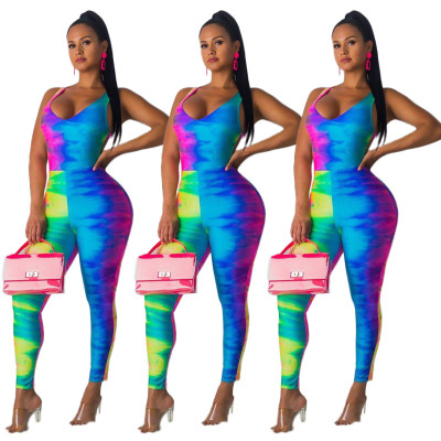 Wholesale Price Tie-Dye Backless Skinny Jumpsuit ZH5108