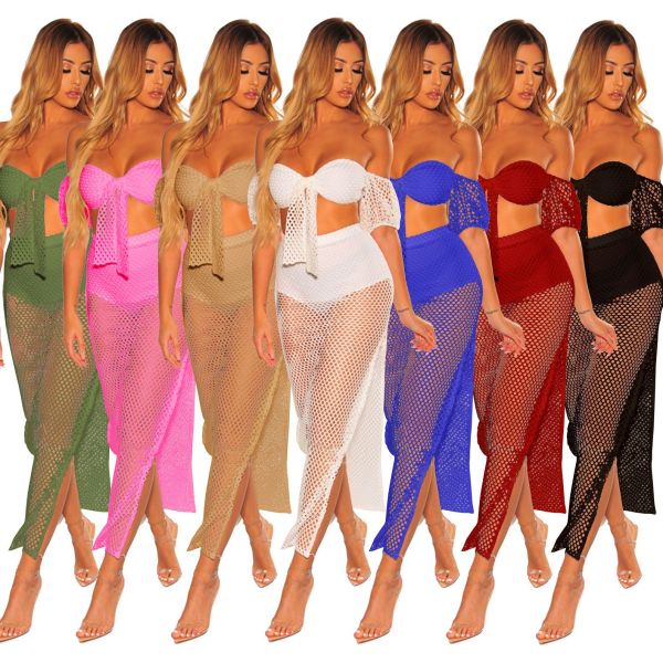 Sexy Strapless Bra Top Perspective Mesh Long Skirt ZS0213