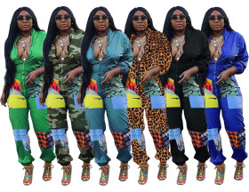 Fashion casual cute positioning printed zip jumpsuit DM8104