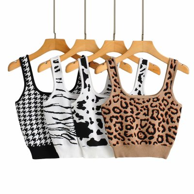 Sexy square neck strapless jacquard knitted vest FS227005