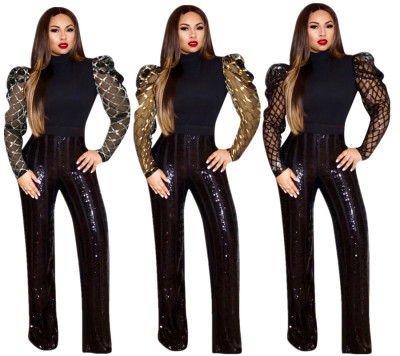 Black Plus Size Mesh Sleeves Splicing Slim Bodycon Women Top YYZ841