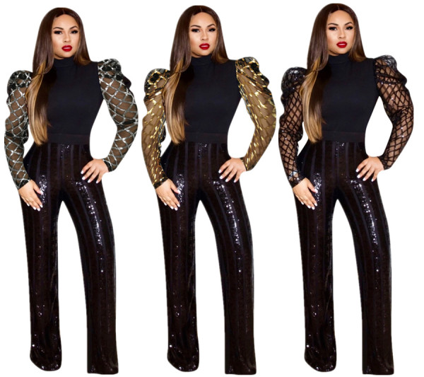 Black Plus Size Mesh Sleeves Splicing Slim Bodycon Women Top YYZ841
