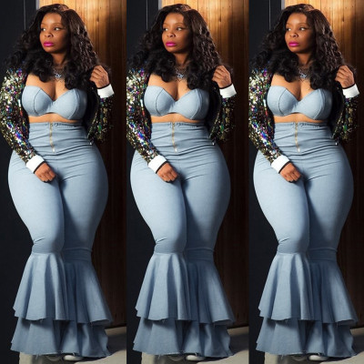 Clubwear Fashion Women Outfits Strapless Top Flared Pants AMM8053