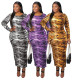 Stylish Printing Women Clothes Split Round Neck Long Dress SMR9428
