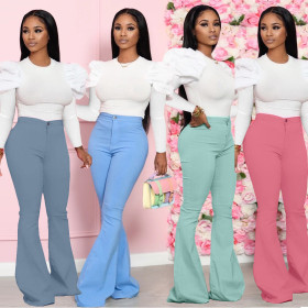 Solid color woven flared pants suit KSN8018
