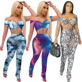 Sexy pleated tie-dye mesh two-piece set MY9653