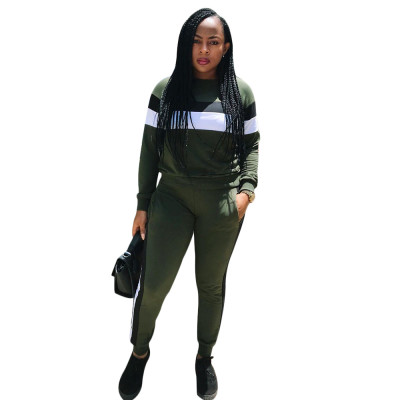 Round Neck Top Slinky Pants Stripe Patchwork Track Suits SN3660