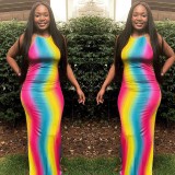 Summer Colorful Patchwork Long Maxi Dress AMM8030