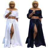 Latest Casual Off Shoulder Black/White Split Maxi Dress L0268