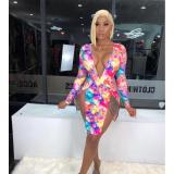 Temptation sexy printed skirt split dress FA7020
