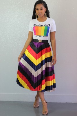 New Arrival Iridescent Pleated Women Midi Skirts BS1049