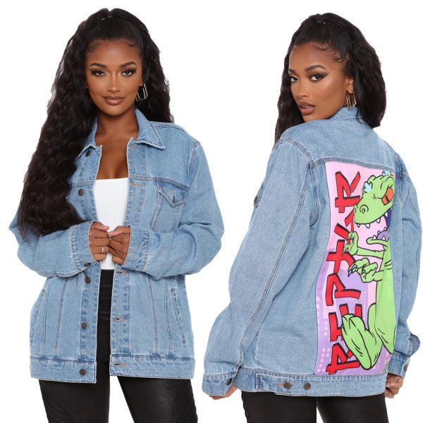 Fashionable Cartoon Printed Loose Denim Jacket SMR9790_1