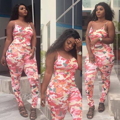 Cheap Camouflage Spaghetti Strap Tight Jumpsuits YZ1590