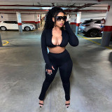 Fashion trend women's solid color sexy peach collar long sleeve sports suit S1738126