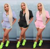 Women's pure color temperament casual two-piece suit short sleeves QQ5196