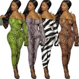 Trendy Leopard Print Clubwear Strapless Long Jumpsuit MY9501