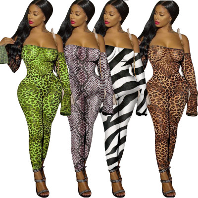 Trendy Leopard Print Clubwear Strapless Long Jumpsuit MY9501