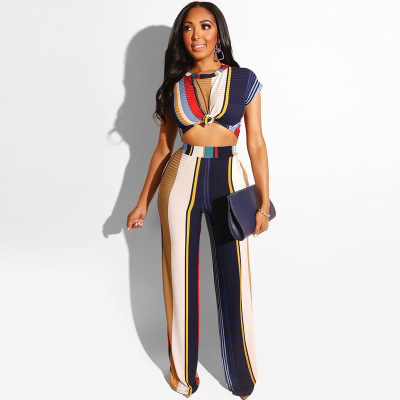 Tight-fitting T-shirt straight pants suit navel sexy two-piece set OSS19327