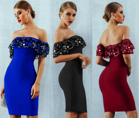 Elegant Bodycon Ruffle Strapless Pencil Dress LA3064