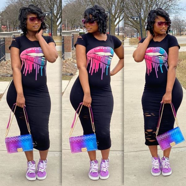 Hot selling high-definition printed personality burned hole dress D8340