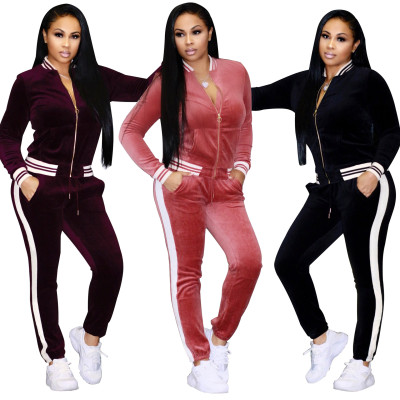 Hot Sell Fall 2 Pieces Track Suits Zipper Coat Slinky Pants SMR8808
