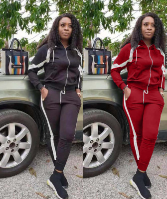 Solid Color Striped Sports Band Two Piece Set MOM5030