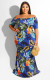 Full-body printed summer new sexy shoulder size dress JLY1884