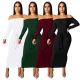 Slim Ladies Ribber Plain Color Flat Shoulder Long Dress SMR9388