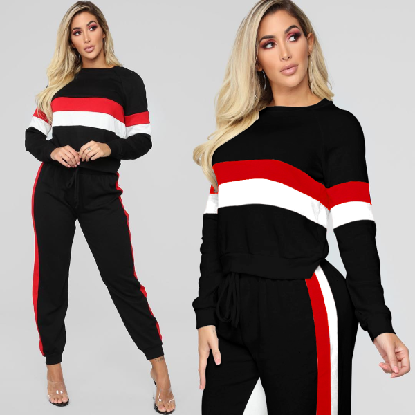 Running Women Stripe Patchwork Tight Pant Suits SY8307