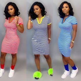 Wholesale Price Casual Short Sleeve Slim Bodycon Stripe Dress FA7040