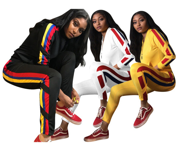 New Arrival Comfy Autumn Winter Colors Patchwork Tracksuits LM056