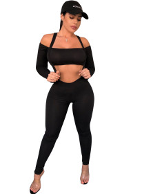Promotion Long Sleeve Bandeau Top Condole Belt Slinky Pants CY1073