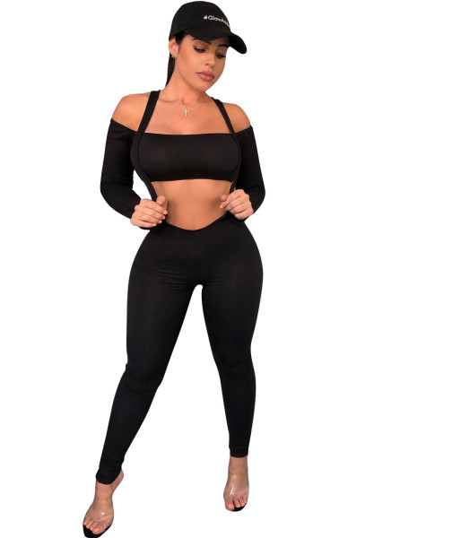 Promotion Long Sleeve Bandeau Top Condole Belt Slinky Pants CY1073