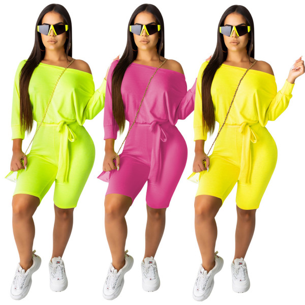 Cheap Women Plain Color Mid Waist Short Jumpsuit QQM3838