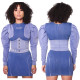 Newest Round Neck Bubble Sleeve Denim Short Dress SMR9527