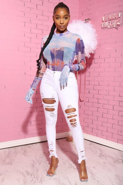 Cotton ripped ripped stretch pants WY605