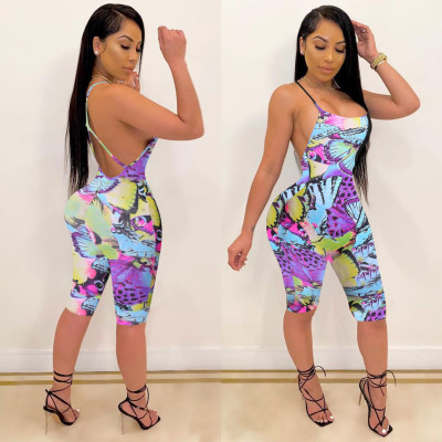 Butterfly print suspender jumpsuit NK153