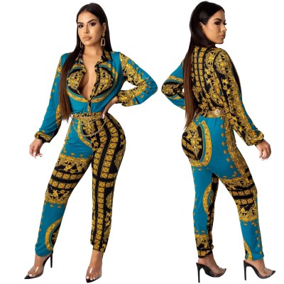 Colorful Print Button Down Casual Fashion Women Jumpsuits SMR9485