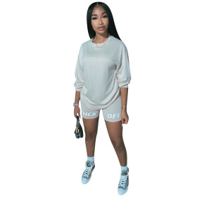 Female Casual Comfy Suits Long Sleeves T-Shirt Letters Shorts LM052