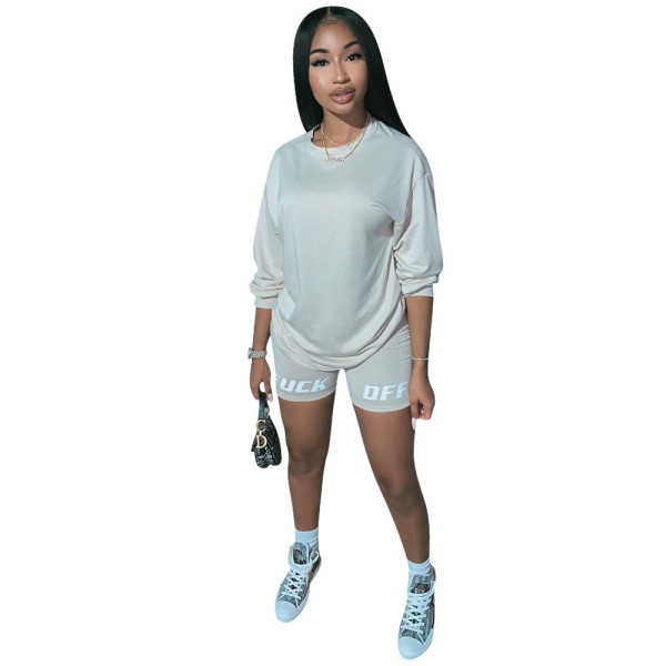 Female Casual Comfy Suits Long Sleeves T-Shirt Letters Shorts LM052