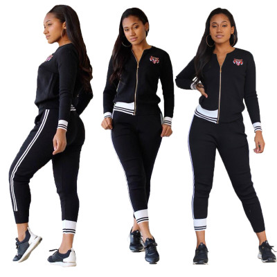 Women Stripe Patchwork Bodycon Track Suits T3291H