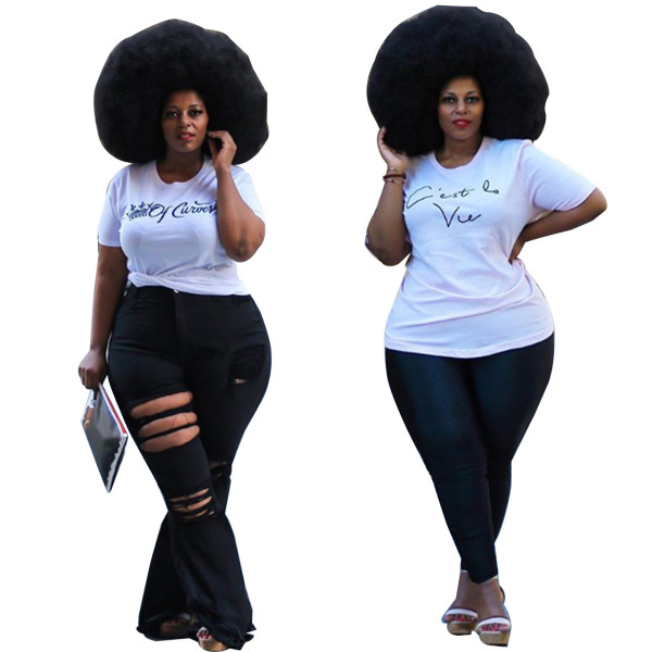 Casual Letter Printed Round Neck Short Sleeves Large Size T-Shirt YF1202